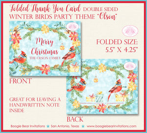 Red Cardinal Bird Party Thank You Cards Flat Folded Note Christmas Winter Tree Ornament Present Boogie Bear Invitations Olson Theme Printed