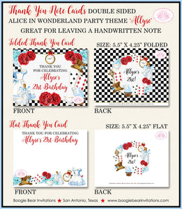Mad Hatter Birthday Party Thank You Card Girl Tea Red Blue Black Alice in Wonderland Boogie Bear Invitations Allyse Theme Printed