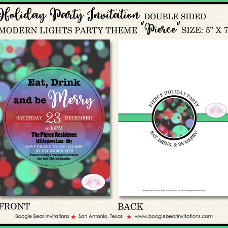 Christmas Winter Party Invitation Holiday Cheer New Year's Modern Lights Boogie Bear Invitations Pierce Theme Paperless Printable Printed