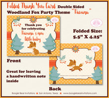 Load image into Gallery viewer, Woodland Fox Party Thank You Card Favor Note Baby Shower Party Boy Girl Forest Tree Autumn Fall Boogie Bear Invitations Havana Theme Printed