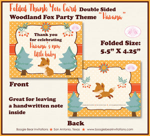 Woodland Fox Party Thank You Card Favor Note Baby Shower Party Boy Girl Forest Tree Autumn Fall Boogie Bear Invitations Havana Theme Printed