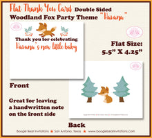 Load image into Gallery viewer, Woodland Fox Party Thank You Card Favor Note Baby Shower Party Boy Girl Forest Tree Autumn Fall Boogie Bear Invitations Havana Theme Printed