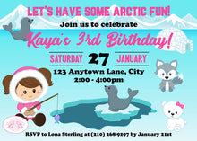 Load image into Gallery viewer, Pink Eskimo Girl Birthday Party Invitation Seal Bear Wolf Arctic Polar Tundra Boogie Bear Invitations Kaya Theme Paperless Printable Printed
