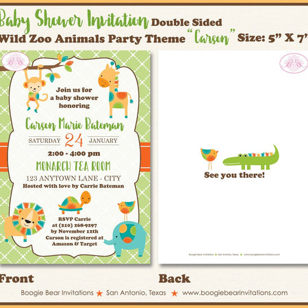 Wild Zoo Animals Baby Shower Invitation Boy Girl Safari Monkey Giraffe Bird Boogie Bear Invitations Carson Theme Paperless Printable Printed