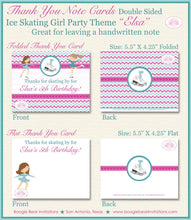 Load image into Gallery viewer, Ice Skating Birthday Party Thank You Card Pink Blue Girl Winter Christmas Skate Chevron Snow Rink Boogie Bear Invitations Elsa Theme Printed