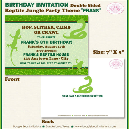 Reptile Birthday Party Invitation Snake Lizard Frog Rain Forest Jungle Gecko Boogie Bear Invitations Frank Theme Paperless Printable Printed
