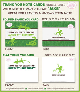 Reptile Birthday Party Thank You Card Snake Leaf Frog Toad Snake Amazon Jungle Rain Forest Green Boogie Bear Invitations Jake Theme Printed