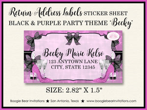 Black Purple Modern Birthday Party Invitation Champagne Shoe Fashion Chic Boogie Bear Invitations Becky Theme Paperless Printable Printed