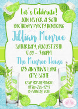 Load image into Gallery viewer, Lime Mojito Birthday Party Invitation Drinks Green Mint Aqua Retro Summer Boogie Bear Invitations Jillian Theme Paperless Printable Printed