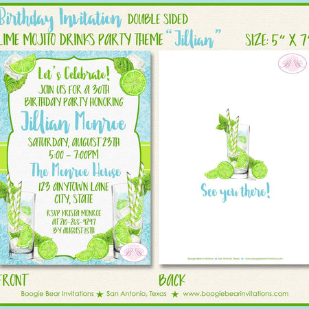 Lime Mojito Birthday Party Invitation Drinks Green Mint Aqua Retro Summer Boogie Bear Invitations Jillian Theme Paperless Printable Printed
