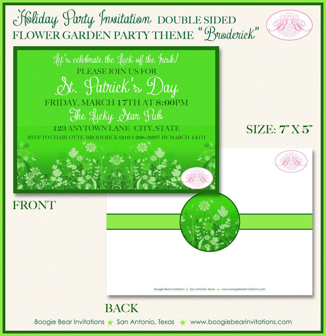St. Patrick's Day Party Invitation Spring Flowers Green Garden Irish 1st Boogie Bear Invitations Broderick Theme Paperless Printable Printed
