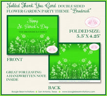 Load image into Gallery viewer, St. Patrick&#39;s Day Thank You Cards Party Note Spring Flowers Green Garden Outdoor Picnic Lime Boogie Bear Invitations Broderick Theme Printed