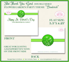 Load image into Gallery viewer, St. Patrick&#39;s Day Thank You Cards Party Note Spring Flowers Green Garden Outdoor Picnic Lime Boogie Bear Invitations Broderick Theme Printed