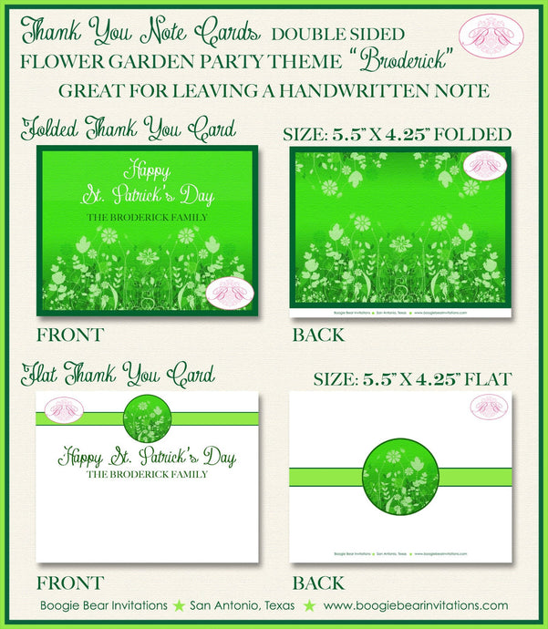 St. Patrick's Day Thank You Cards Party Note Spring Flowers Green Garden Outdoor Picnic Lime Boogie Bear Invitations Broderick Theme Printed