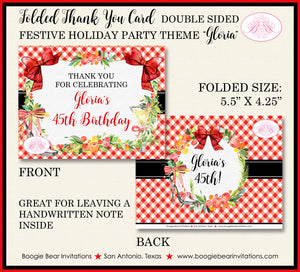 Red Christmas Birthday Thank You Cards Note Holiday Flower Winter Holly Garland Gingham Picnic Boogie Bear Invitations Gloria Theme Printed