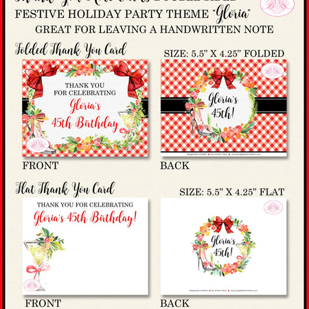 Red Christmas Birthday Thank You Cards Note Holiday Flower Winter Holly Garland Gingham Picnic Boogie Bear Invitations Gloria Theme Printed