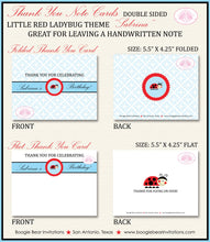 Load image into Gallery viewer, Red Ladybug Party Thank You Card Note Birthday Garden Little Flower Red Black Blue Lady Bug Boogie Bear Invitations Sabrina Theme Printed