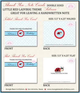 Red Ladybug Party Thank You Card Note Birthday Garden Little Flower Red Black Blue Lady Bug Boogie Bear Invitations Sabrina Theme Printed