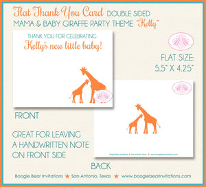 Orange Teal Giraffe Thank You Card Baby Shower Girl Boy Reveal Party Chevron Aqua Turquoise Blue Boogie Bear Invitations Kelly Theme Printed