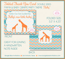 Load image into Gallery viewer, Orange Teal Giraffe Thank You Card Baby Shower Girl Boy Reveal Party Chevron Aqua Turquoise Blue Boogie Bear Invitations Kelly Theme Printed