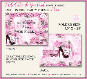 Fashion Chic Party Thank You Cards Birthday Pink Black Heels Shoes Flower Shopping & Co Present Boogie Bear Invitations Moira Theme Printed