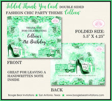 Load image into Gallery viewer, Fashion Chic Party Thank You Cards Birthday Green Black Heels Shoes Flower Shopping &amp; Co Adult Boogie Bear Invitations Colleen Theme Printed