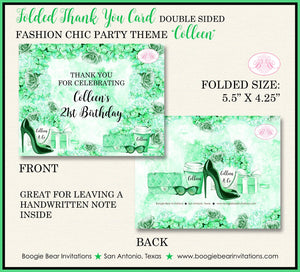 Fashion Chic Party Thank You Cards Birthday Green Black Heels Shoes Flower Shopping & Co Adult Boogie Bear Invitations Colleen Theme Printed