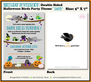 Halloween Birds Birthday Party Invitation Boy Girl Costume Spider Web Witch Boogie Bear Invitations Daryl Theme Paperless Printable Printed