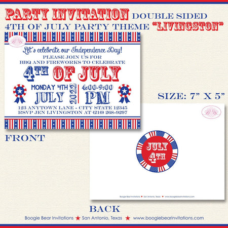 Stars Stripes 4th of July Party Invitation Flag Independence Day USA Boogie Bear Invitations Livingston Theme Paperless Printable Printed