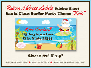 Santa Claus Surfer Birthday Party Invitation Beach Christmas Tropical Winter Boogie Bear Invitations Kris Theme Paperless Printable Printed
