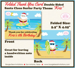 Santa Claus Birthday Party Thank You Card Beach Christmas Tropical Winter Surfer Ocean Swimming Boogie Bear Invitations Kris Theme Printed