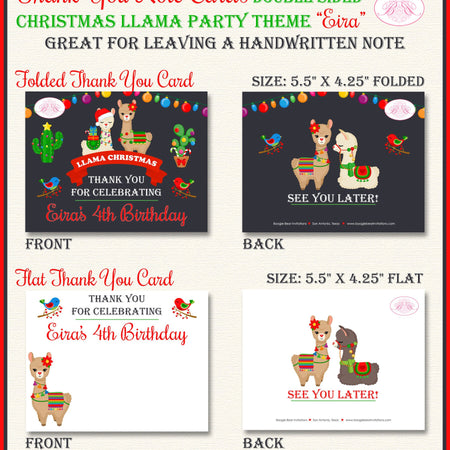 Christmas Llama Birthday Party Thank You Card Note Girl Boy Alpaca Birds Cactus Winter Chalkboard Boogie Bear Invitations Eira Theme Printed