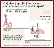 Load image into Gallery viewer, Pink Paris France Party Thank You Cards Birthday Eiffel Tower French Fashion Shopping Vespa Boogie Bear Invitations Nicolette Theme Printed