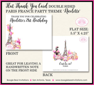 Pink Paris France Party Thank You Cards Birthday Eiffel Tower French Fashion Shopping Vespa Boogie Bear Invitations Nicolette Theme Printed