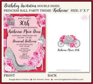 Princess Ball Birthday Party Invitation Red Pink Cinderella 21st 30th Boogie Bear Invitations Katherine Theme Paperless Printable Printed