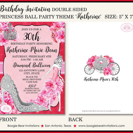 Princess Ball Birthday Party Invitation Red Pink Cinderella 21st 30th Boogie Bear Invitations Katherine Theme Paperless Printable Printed