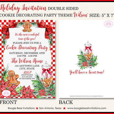 Cookie Decorating Christmas Party Invitation Red Gingerbread Poinsettia Bow Boogie Bear Invitations Wilson Theme Paperless Printable Printed