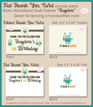 Load image into Gallery viewer, Forest Owls Party Thank You Card Note Birthday Boy Girl Retro Woodland Birds Rustic Vintage Kid Boogie Bear Invitations Kayden Theme Printed