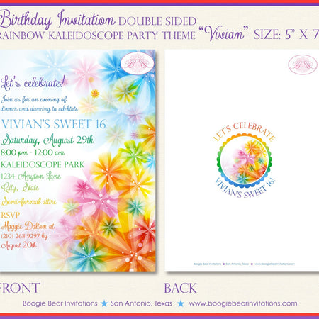 Rainbow Birthday Party Invitation Painting Girl Kaleidoscope Bokeh Flower Boogie Bear Invitations Vivian Theme Paperless Printable Printed