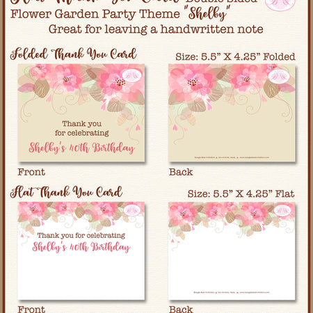 Elegant Flowers Party Thank You Card Birthday Note Outdoor Garden Pink Rustic Picnic Country Boogie Bear Invitations Shelby Theme Printed