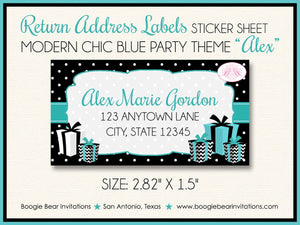 Modern Chic Blue Baby Shower Invitation Boy Girl Black Teal Aqua Turquoise Boogie Bear Invitations Alex Theme Paperless Printable Printed