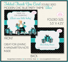 Load image into Gallery viewer, Modern Chic Blue Party Thank You Card Favor Note Baby Shower Boy Girl Black Teal Aqua Turquoise Boogie Bear Invitations Alex Theme Printed