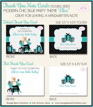 Load image into Gallery viewer, Modern Chic Blue Party Thank You Card Favor Note Baby Shower Boy Girl Black Teal Aqua Turquoise Boogie Bear Invitations Alex Theme Printed