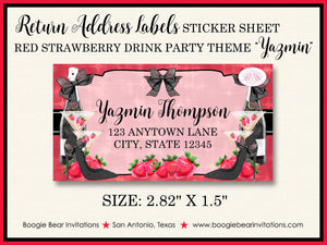 Red Strawberry Birthday Party Invitation Champagne Drink Black Cocktails Boogie Bear Invitations Yazmin Theme Paperless Printable Printed