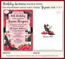 Load image into Gallery viewer, Red Strawberry Birthday Party Invitation Champagne Drink Black Cocktails Boogie Bear Invitations Yazmin Theme Paperless Printable Printed