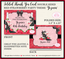 Load image into Gallery viewer, Red Strawberry Party Thank You Cards Birthday Favor Note Champagne Berry Drink Black Cocktails Boogie Bear Invitations Yazmin Theme Printed