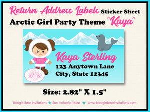 Pink Eskimo Girl Birthday Party Invitation Seal Bear Wolf Arctic Polar Tundra Boogie Bear Invitations Kaya Theme Paperless Printable Printed