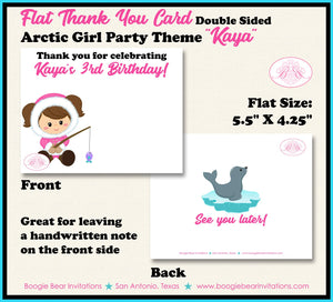 Girl Eskimo Pink Party Thank You Cards Note Birthday Seal Bear Wolf Arctic Polar Tundra Winter Boogie Bear Invitations Kaya Theme Printed