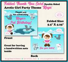 Load image into Gallery viewer, Girl Eskimo Pink Party Thank You Cards Note Birthday Seal Bear Wolf Arctic Polar Tundra Winter Boogie Bear Invitations Kaya Theme Printed