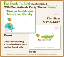 Load image into Gallery viewer, Wild Zoo Animals Party Thank You Card Favor Note Baby Shower Party Boy Girl Monkey Giraffe Bird Boogie Bear Invitations Carson Theme Printed